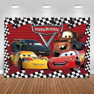 Cartoon-Rennwagen Geburtstagsbanner Hintergründe Jungen Babyparty Geburtstagsfeier Dekoration Fotografie-Hintergrund Fotostudio - Product Image 4