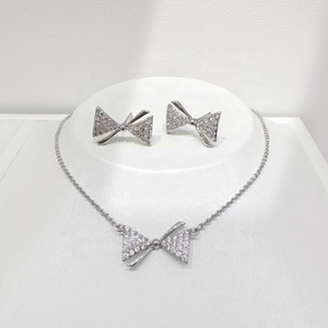 OEM plata 925 sterling silver luxury party korean set wholesale 2 piece unique gold plated bridal zircon jewelry sets for women - Product Image 3