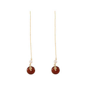 Boucles d'oreilles pendantes vintage pour femmes, longues franges en agate et perles naturelles - Product Image 1