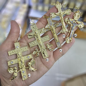 CZ9303 Crucifix rétro épais plaqué or 18 carats avec des anges, Caravaca De <span class=keywords><strong>La</strong></span> <span class=keywords><strong>Cruz</strong></span>, double croix, crucifix de Jésus avec pendentif d'anges - Product Image 2