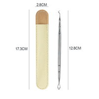 Juego de Herramientas para Eliminar Puntos Negros de Acero Inoxidable, Espátula Facial Ultrafina, Kit de Limpieza de Poros con Estuche de Cuero