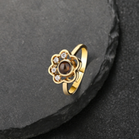 Bague de projection photo cachée « Je t'aime » en 100 langues, motif patte et cœur, or ouvert, réglable, cadeau pour les amoureux des chiens