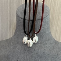 Collier pendentif de forme ovale longue avec cordon en velours argenté 925 pour une mode ajustable et des accessoires polyvalents