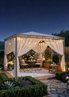 Pavillon de jardin carré en acier Source Factory avec toit en tissu, base fixe, design à trous de vis, luxe moderne, résistant aux intempéries