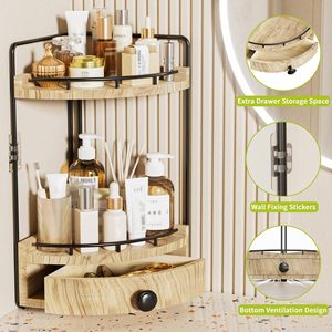 Wooden Double Layer Corner Storage <b>Rack</b> With Drawer For <b>Kitchen</b> Spice Organization Standing Type Rectangle Shape - Product Image 3