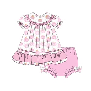 Newest Designs Customized Smocked Children Clothing pink Pumpkin Printing <strong>Baby</strong> Girl Clothing <strong>Halloween</strong> Matching <strong>Outfit</strong> - Product Image 5