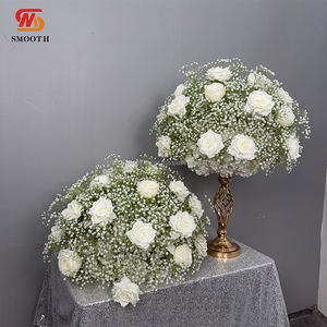 Centre de table en fleurs artificielles 3D effet soyeux, avec gypsophile et roses, pour réceptions et banquets de mariage - Product Image 6