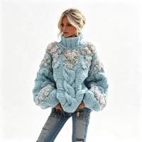 Pull à col roulé pour femme imprimé en 3D sur mesure |   Tricot surdimensionné vert rétro |   Fabricant de pulls vintage haut de gamme OEM
