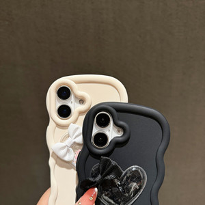 Funda de teléfono ondulada con lazo brillante dulce amor corazón líquido decoración 3D fundas de teléfono personalizadas para iPhone 13 15 16 Pro Max fundas - Product Image 3