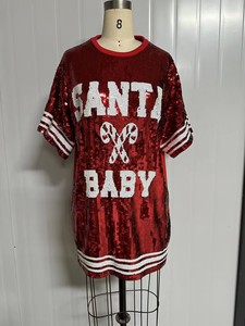 Custom Christmas Tree Holiday Candy Stick Santa <span class=keywords><strong>Holly</strong></span> Lentejuelas Jersey Lentejuelas Vestido Bling Mujer Lentejuelas Camisa al por mayor - Product Image 2