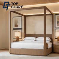 Lit à baldaquin extérieur en bois massif moderne de luxe TG avec panneau en tissu français, taille King