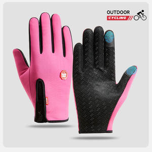 Gants d'hiver unisexes pour le cyclisme et le ski, en polyester respirant, imperméable, avec écran tactile, bouts des doigts texturés, fermeture éclair, épais et chauds - Product Image 3