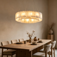 Lámpara de Araña de Lujo de Mármol Natural Español y Cobre, Estilo Postmoderno Minimalista, Elegante, para Techo Alto, Ideal para Hotel y Sala de Estar