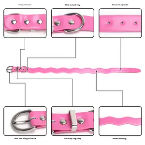 Accesorios de cuero Pu Collar de perro Macaron ajustable de gama alta en forma de onda especial banquete cinta de cumpleaños Collar de mascota sólido - Product Image 5