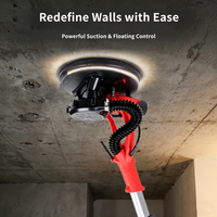 Ponceuse murale électrique pliable 216 mm à aspiration intégrée, double LED, portative, à long manche, pour ponçage sans poussière de plaques de plâtre, DIY