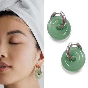 Серьги с пряжкой из нефрита и других натуральных камней - Product Image 2