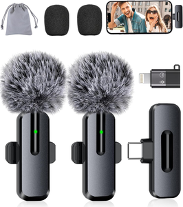 Microphone Lavalier Sans Fil Double 3-en-1 pour <span class=keywords><strong>iPhone</strong></span>, Android et Appareil Photo – Idéal pour le Streaming en Direct, YouTube, <span class=keywords><strong>TikTok</strong></span> et l'Enregistrement de Vlogs - Product Image 1