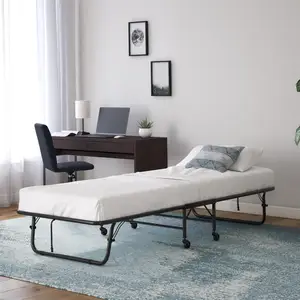 Kainice Freestanding Metal Bed Base Foldable Portable Folding Strip Single Bed With Trundle Frame 1 Piece