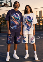 Ensemble d'été deux pièces personnalisé pour homme : T-shirt et short en mélange de coton tricoté respirant 220g, imprimé numériquement motif baleine dorsée cosmique