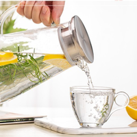Théière en verre borosilicate écologique de 1800 ml avec poignée et couvercle en acier inoxydable, non toxique, sans BPA, style américain