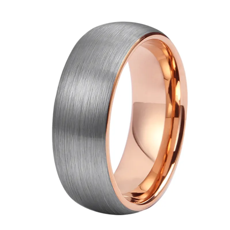 ขายร้อน8มิลลิเมตรโดมแปรงกุหลาบแขนทองทังสเตนแหวนแต่งงานสำหรับผู้ชาย
