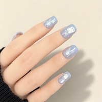 Ongles à presser de luxe mignons 10 pièces, forme cercueil œil de chat, bleu clair, paillettes, lapin blanc, décor 3D, réutilisables, kit de préparation des ongles en ABS pour doigts