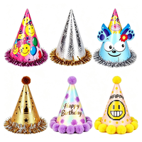 Neue Pixel-Emoji Pompon Papierhülsen-Partyhüte, Niedliche Ausdrucksstarke Geburtstagshüte für Kindergeburtstags-Dekorationen