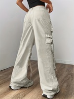 Jean cargo gris clair à jambes larges pour femme, coupe ample, plusieurs poches, pantalon décontracté, streetwear