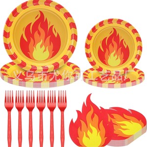 <b>Fire</b> Truck Flames Disposable Paper Plates Napkins Forks Party Supplies Kids Birthday <b>Fire</b> Theme 10 <b>7</b>-Inch 10 9-Inch 20 Napkins - Product Image 1