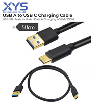 Kabel USB A ke USB C Berlapis Emas OEM, Kabel Pengisian Daya & Data USB 3.0 untuk Laptop, Tablet, dan Perangkat Seluler