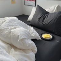 Drap de lit blanc en coton lavé personnalisé taille américaine ensemble de literie 4 pièces