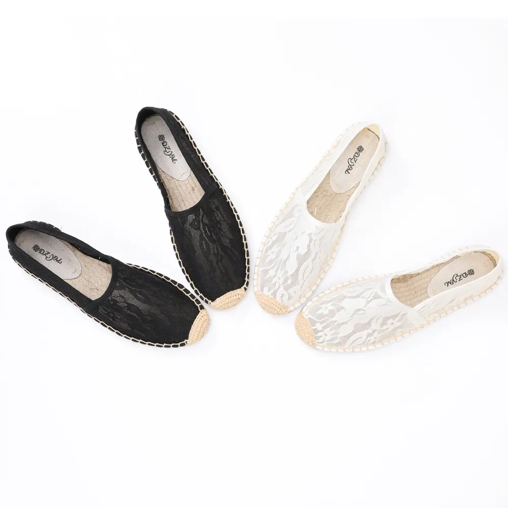 wholesale slip-on white lace loafers fashion canvas espadrilles shoes