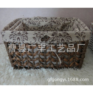 Panier de rangement rectangulaire fait main en feuilles de maïs, tissu en toile marron clair, organisateur de vêtements, paniers tissés - Product Image 3