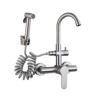 Robinet mélangeur mural en acier inoxydable 304 à double trou pour eau chaude et froide, idéal pour hôtels, balcons, buanderies et cuisines - Vente en gros