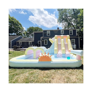 Water Splash Spinner Jumping Castle para niños Color pastel moderno inflable Bounce Slide Combo con Splash Pool <span class=keywords><strong>Castillo</strong></span> - Product Image 1