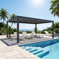 Pergola motorisée en aluminium à toit coulissant rétractable, lames orientables, panneaux latéraux, éclairage LED, pour jardin et terrasse