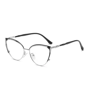 2024批发高品质女性防蓝光眼镜框定制标志猫眼金属光学眼镜