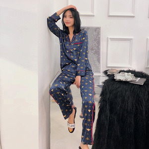 Blauw Hart Casual <span class=keywords><strong>Matching</strong></span> Koppels Zijden Heren Dames Pyjama Loungewear Set - Product Image 2