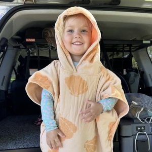 Telo da mare con cappuccio Jacquard in cotone poliestere per bambini <span class=keywords><strong>Poncho</strong></span> con cappuccio per bambini e fiori Jacquard <span class=keywords><strong>Poncho</strong></span> asciugamano con cappuccio - Product Image 3