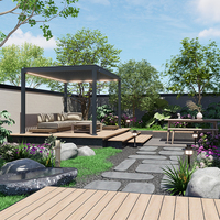 Gazebo de luxe à toit rigide avec structure en aluminium permanente, toit en polycarbonate, panneaux latéraux amovibles pour jardin et bord de piscine
