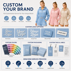 Completo Estivo da <span class=keywords><strong>Donna</strong></span> con Felpa con Cappuccio e Zip e Pantaloncini Sopra il Ginocchio, Set Due Pezzi Casual Vestibilità Comoda - Product Image 6