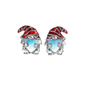 Boucles d'oreilles clous en argent 925 blanc champagne, motif gnome de dessin animé avec cœur en strass de cristal, pour usage quotidien, bijoux unisexes mignons - Product Image 1