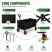 Chariot de camping pliable à quatre roues NF-450 avec logo personnalisé, chariot de camping portable pour l'extérieur, chariot à main de grande capacité