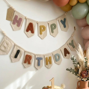 Decoración para Fiestas <span class=keywords><strong>de</strong></span> Cumpleaños, Guirnalda <span class=keywords><strong>de</strong></span> Letras en Tonos Tierra Estilo Boho, Pancarta <span class=keywords><strong>de</strong></span> Feliz Cumpleaños en Fieltro Neutral - Product Image 2