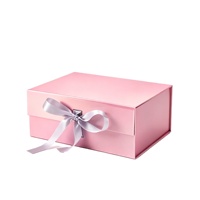 Nouvelle arrivée, boîte cadeau simple et élégante en papier rose rigide, fermeture magnétique, ruban, estampage imprimé, recyclable, pour cosmétiques