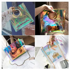 Mode Kleurrijke Pvc Tpu Lederen Hologram Tpu Lederen Plastic Lederen Materiaal Voor Geweven Tassen Schoenen