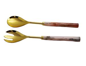 Cuillère à soupes en acier inoxydable plaqué or avec manche en résine Cuillères de service pour mélanger et cuire la salade en acier inoxydable - Product Image 1