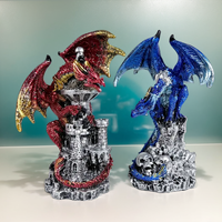 Ornements de sculpture de dragon de festival mythique créatif personnalisé Statue de dragon en résine avec château et crâne pour les cadeaux de décoration intérieure