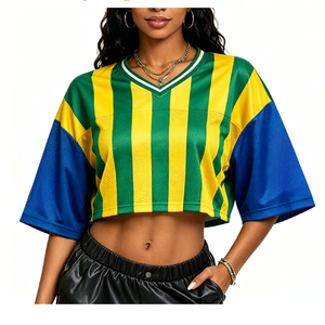 <span class=keywords><strong>Camiseta</strong></span> Deportiva Corta con Logotipo Personalizado, MOQ Bajo, para <span class=keywords><strong>Mujer</strong></span>, Estilo Fútbol Americano, Estampado de Bandera de la Copa Mundial 2026, Hombros Caídos, Talla Grande - Product Image 6