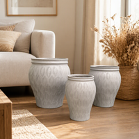 Ensemble de 3 pots à fleurs en fibre d'argile, forme de pot vintage, texture en relief, grands pots à fleurs pour la décoration de la maison et du jardin